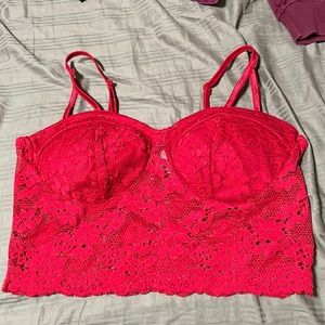 Cute red lace crop top